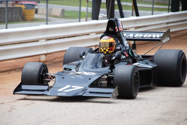 Pit in, with Keith Frieser (Sturgeon County, Alberta) in his 1973 Shadow DN1, #17.