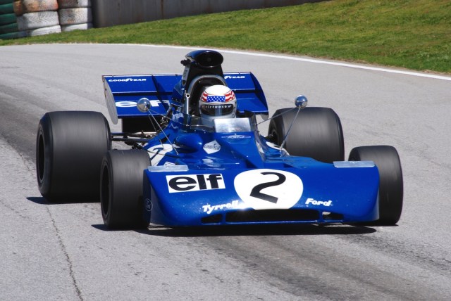 Pit in, with John Delane (Redondo Beach, CA) in his 1971 Tyrrell 002, #2.