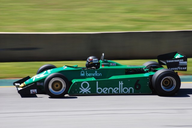 On to the front straight with James Hagen (Ballyclare, Ireland), in the 1983 Tyrrell 011, # 6.